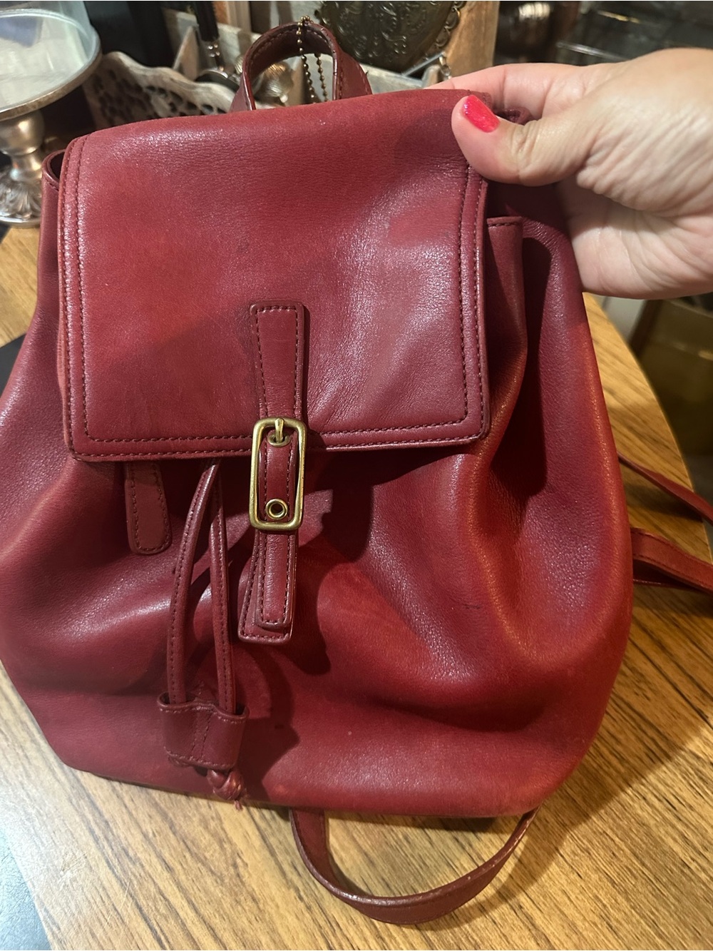 Vintage Coach Red leather drawstring backpack with Coa